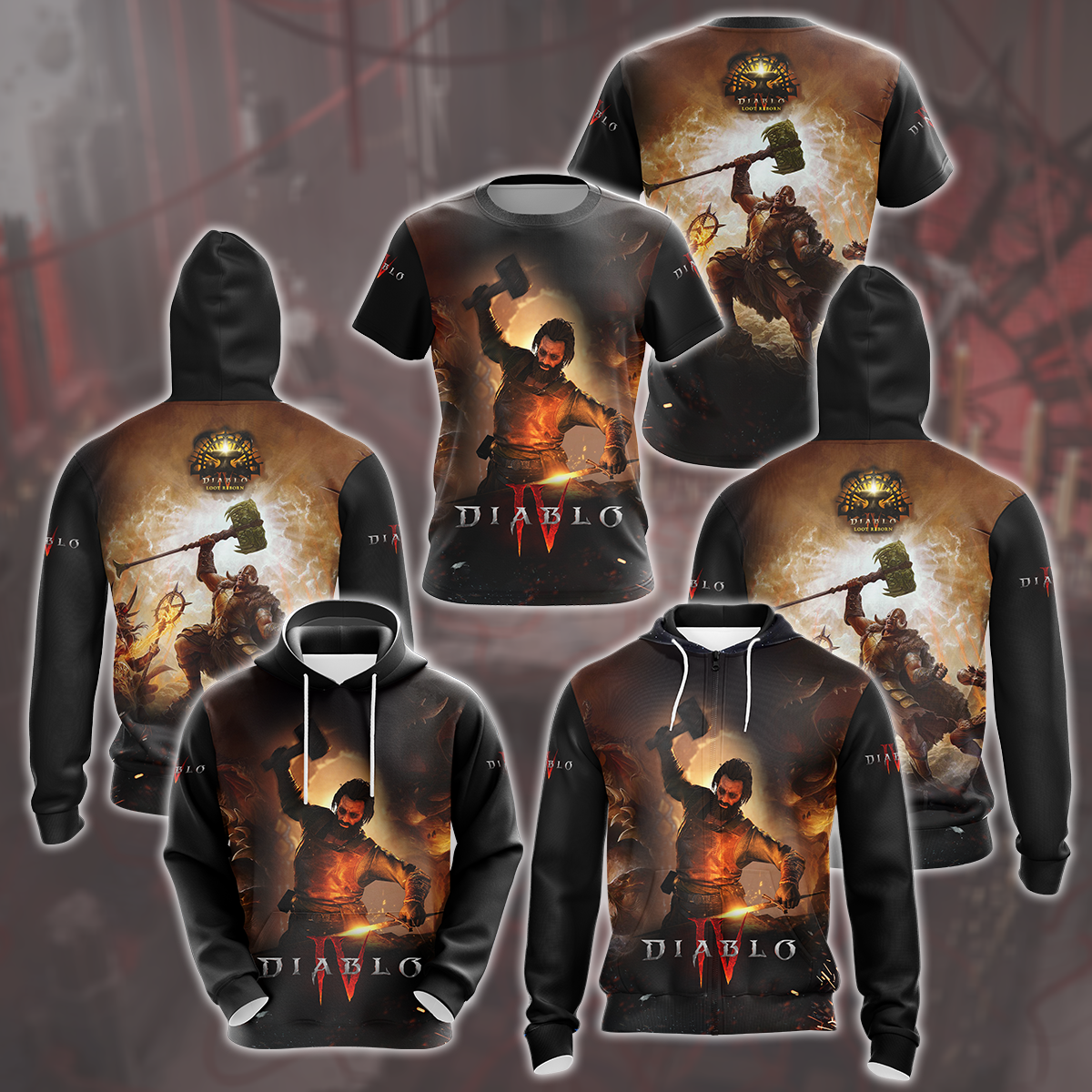 Diablo IV: Loot Reborn Video Game All Over Printed T-shirt Tank Top Zip Hoodie Pullover Hoodie Hawaiian Shirt Beach Shorts Joggers