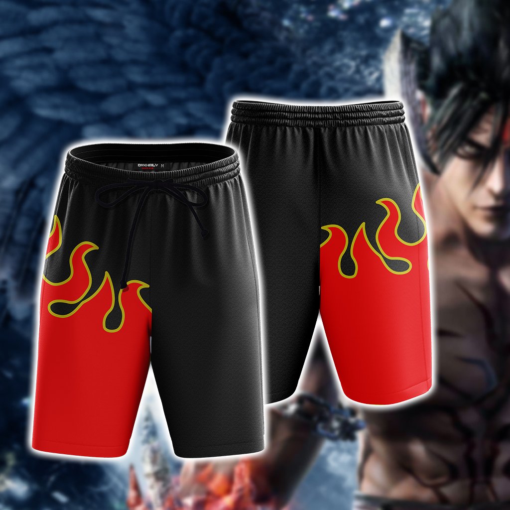 Tekken Jin Kazama Red Flame Cosplay Jogging Pants Beach Shorts S