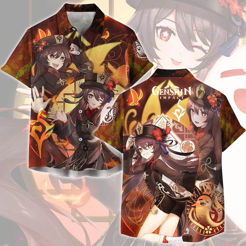 Genshin Impact Hu Tao Video Game All Over Printed T-shirt Tank Top Zip Hoodie Pullover Hoodie Hawaiian Shirt Beach Shorts Joggers Hawaiian Shirt S