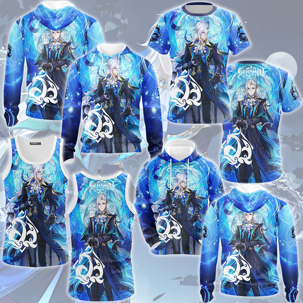 Genshin Impact Neuvillette Video Game All Over Printed T-shirt Tank Top Zip Hoodie Pullover Hoodie Hawaiian Shirt Beach Shorts Joggers