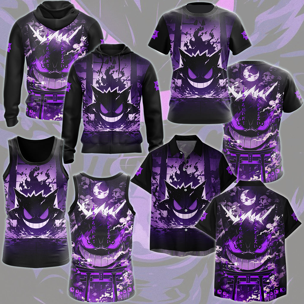 Pokemon Gengar Anime Video Game All Over Printed T-shirt Tank Top Zip Hoodie Pullover Hoodie Hawaiian Shirt Beach Shorts Joggers