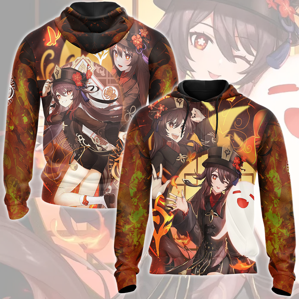 Genshin Impact Hu Tao Video Game All Over Printed T-shirt Tank Top Zip Hoodie Pullover Hoodie Hawaiian Shirt Beach Shorts Joggers Zip Hoodie S