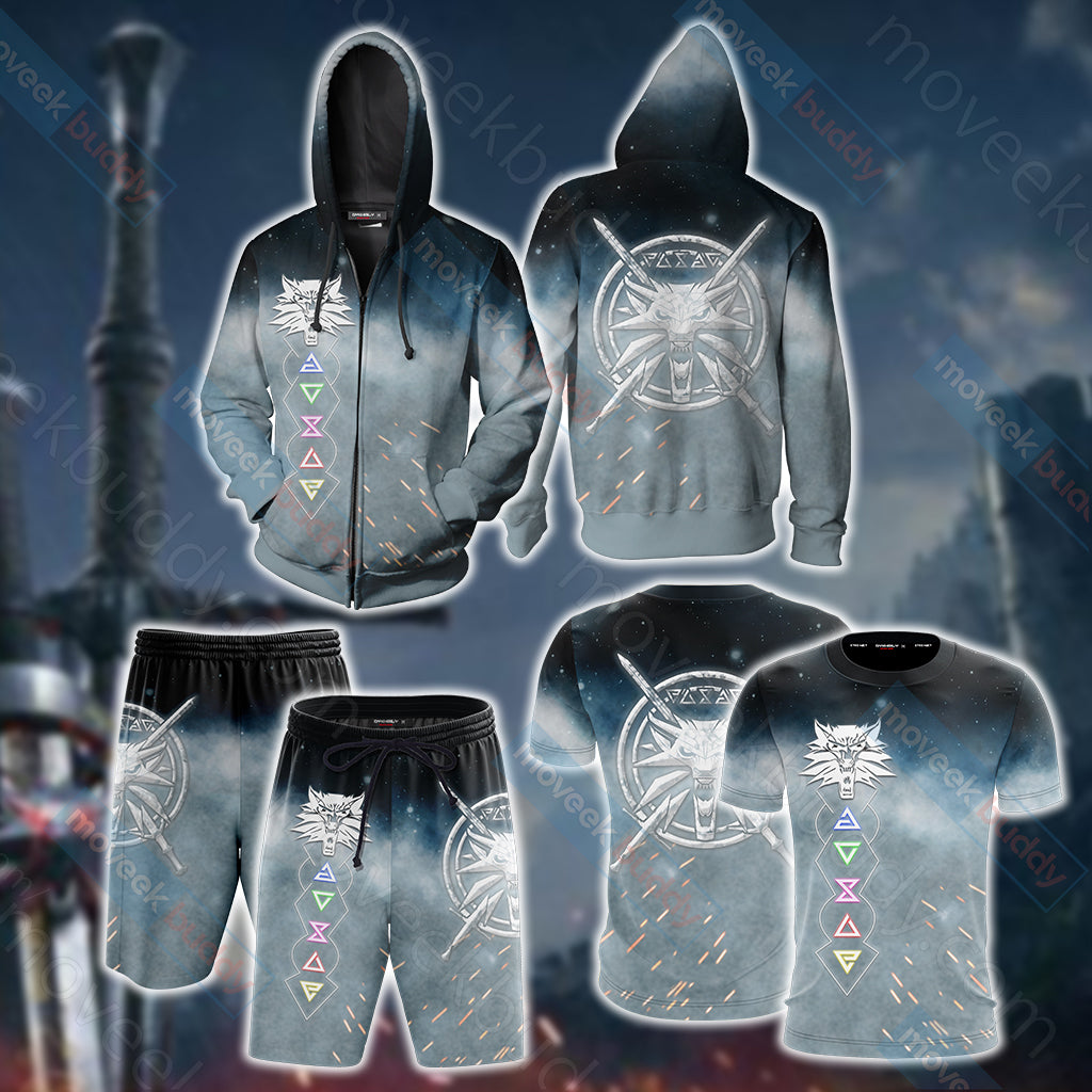 The Witcher 3 Wild Hunt Wild White Wolf Symbol Unisex 3D T-shirt