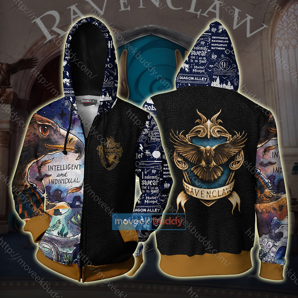 Ravenclaw House Intelligent And Individual Harry Potter Unisex 3D T-shirt Zip Hoodie XS