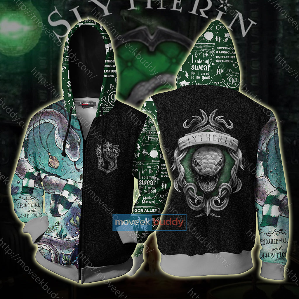 Slytherin House Resourcefull And Amitious Harry Potter Unisex 3D T-shirt Zip Hoodie XS