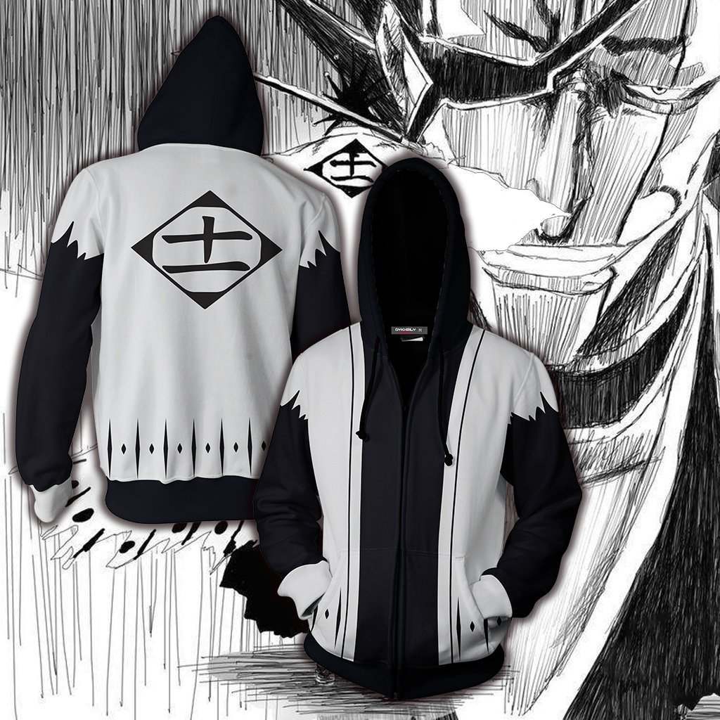 Bleach Kenpachi Zaraki 11th Division Cosplay Zip Up Hoodie Jacket Version 1 S