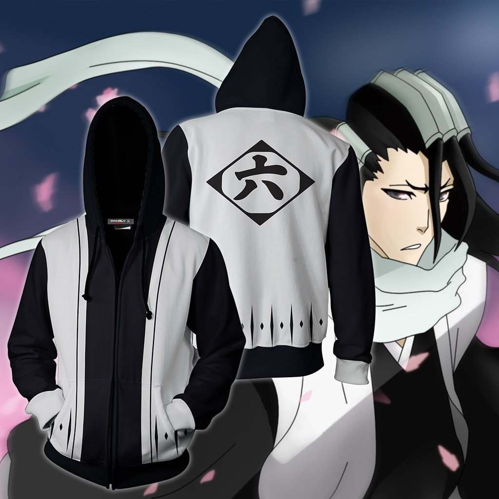 Bleach Kuchiki Byakuya 6th Division Cosplay Zip Up Hoodie Jacket XS