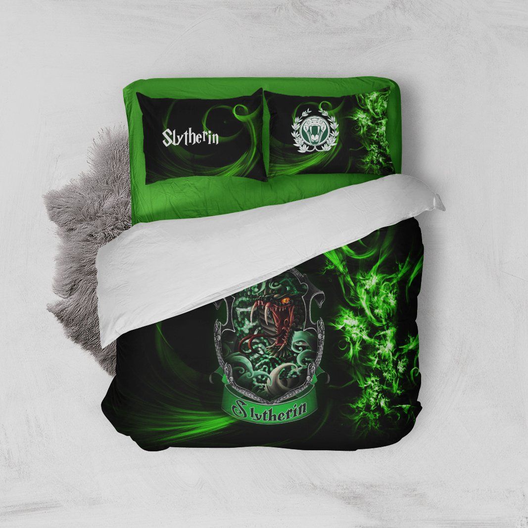 Harry Potter Hogwarts House Gryffindor Slytherin Ravenclaw Hufflepuff Bed Set Slytherin Twin (3PCS)