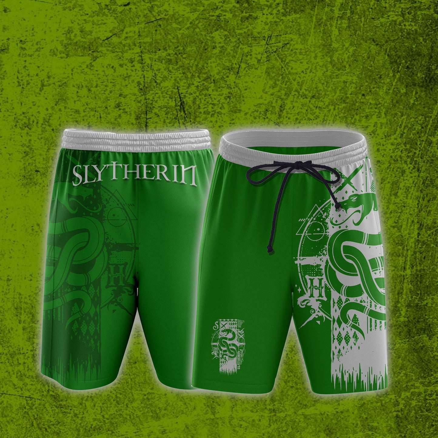 Quidditch Harry Potter Hogwarts House Gryffindor Slytherin Ravenclaw Hufflepuff Unisex 3D Beach Shorts Slytherin S