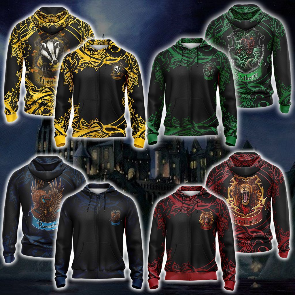 Harry Potter Hogwarts House Gryffindor Slytherin Ravenclaw Hufflepuff T-shirt Zip Hoodie Pullover Hoodie