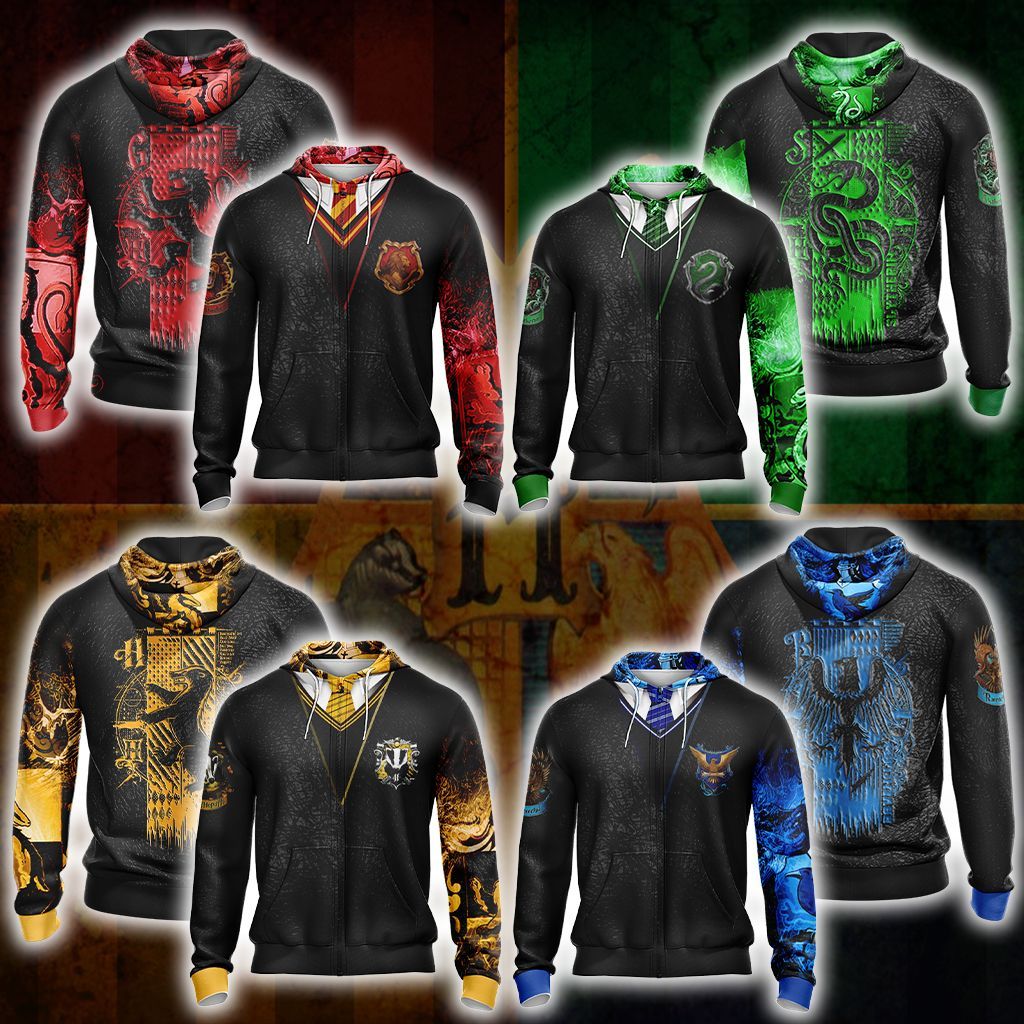 Harry Potter Hogwarts House Gryffindor Slytherin Ravenclaw Hufflepuff T-shirt Zip Hoodie Pullover Hoodie