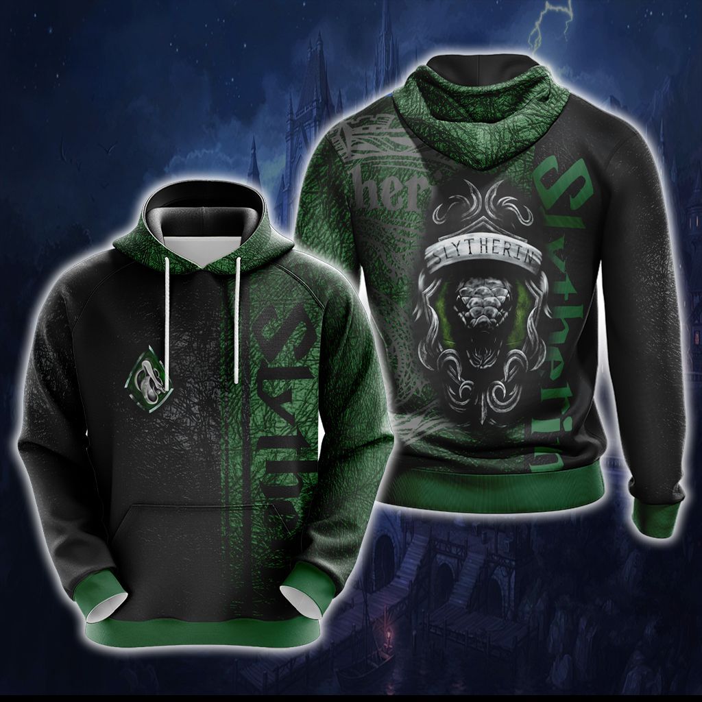 Harry Potter Hogwarts House Gryffindor Slytherin Ravenclaw Hufflepuff T-shirt Zip Hoodie Pullover Hoodie Slytherin Hoodie S