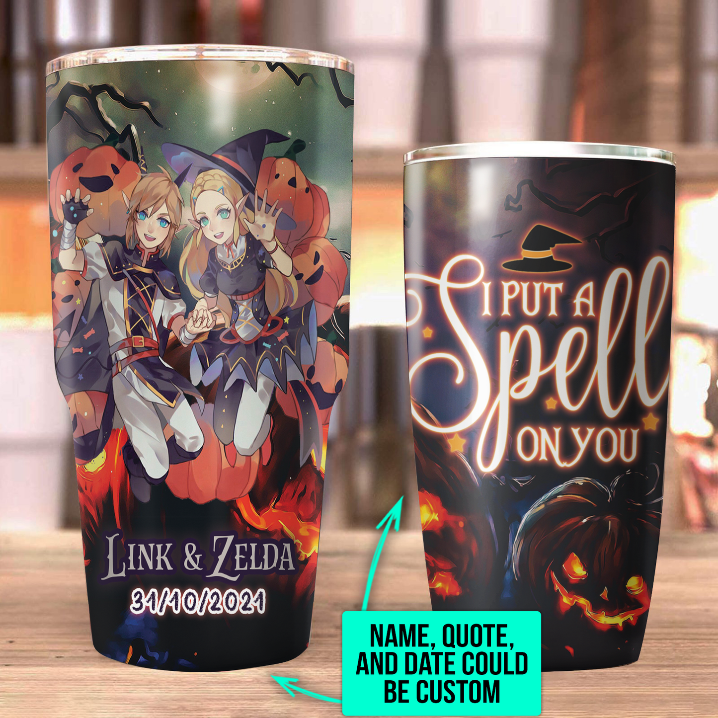 Personalized The Legend of Zelda Link & Zelda Halloween Tumbler