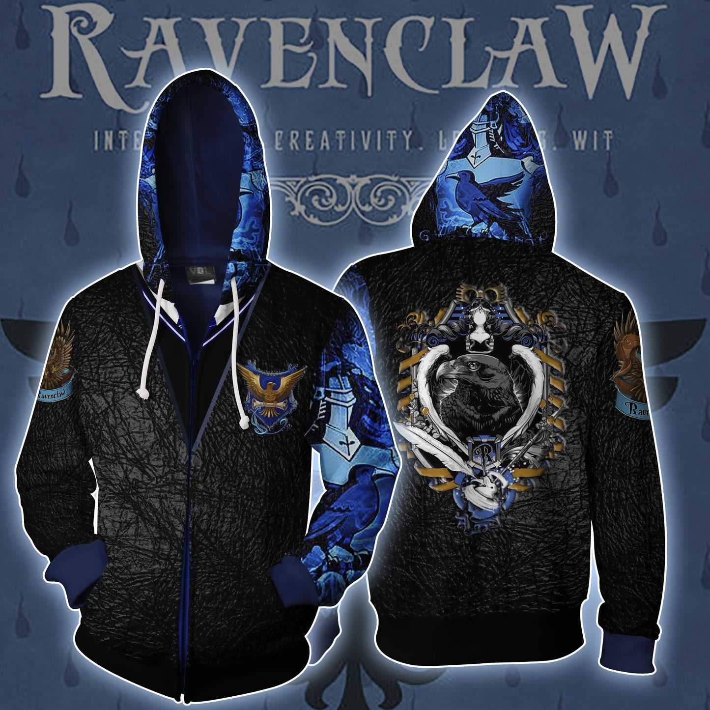 The Ravenclaw Eagle Harry Potter Zip Up Hoodie Zip Hoodie XS