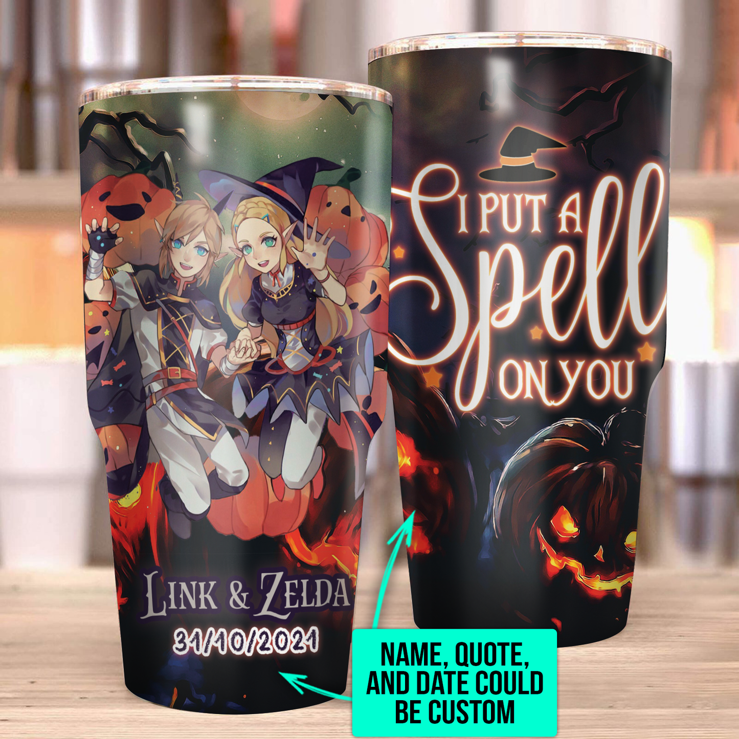 Personalized The Legend of Zelda Link & Zelda Halloween Tumbler