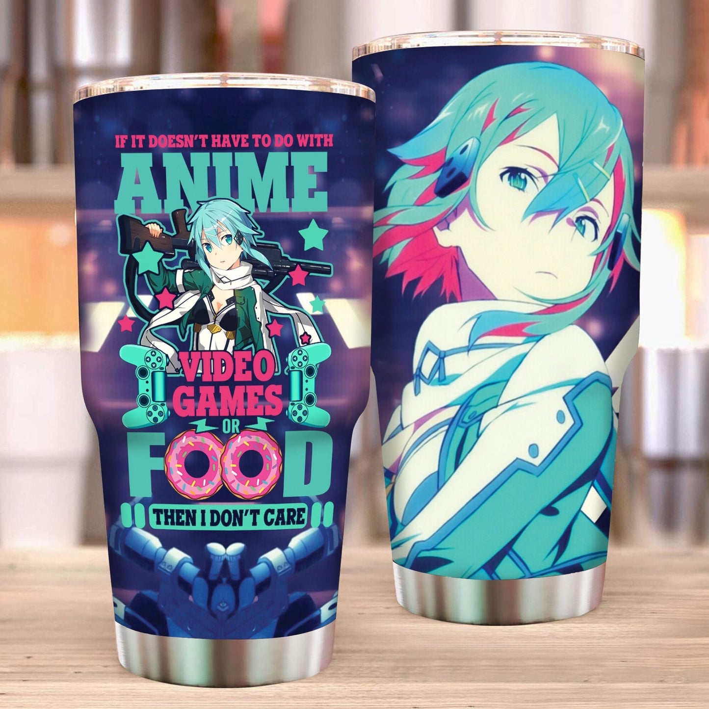If it doesn't have to do with anime or food then I don't care Sinon Sword Art Online Tumbler 30oz