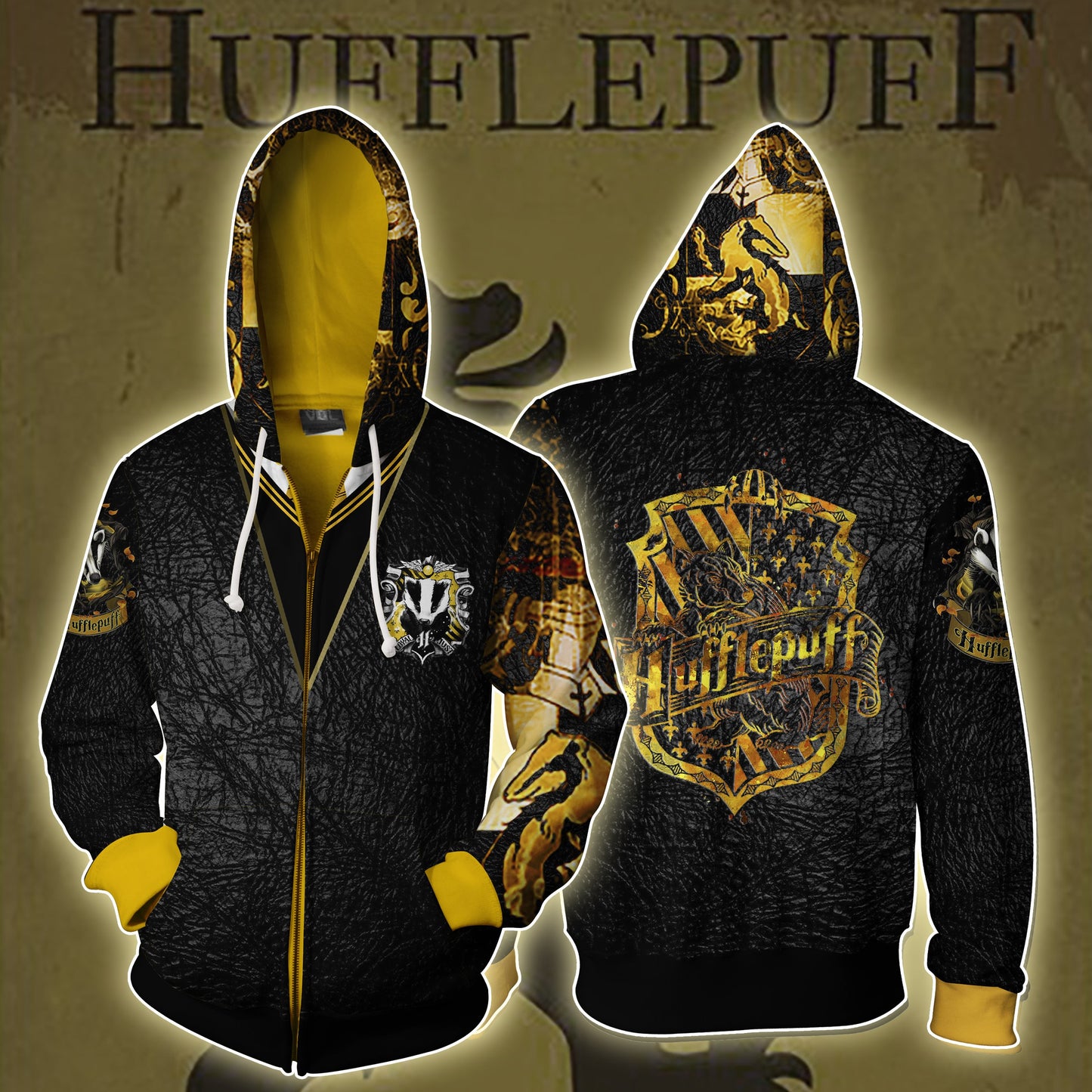 Hufflepuff House Harry Potter Zip Up Hoodie S