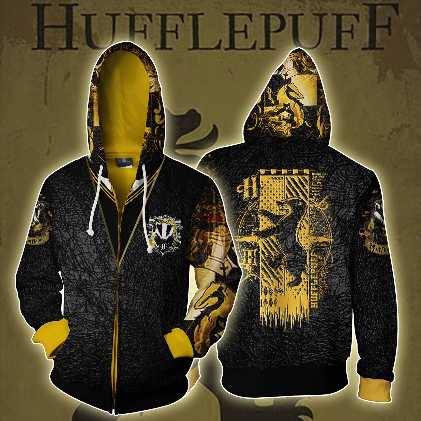 Hufflepuff (Harry Potter) New 3D Zip Up Hoodie S