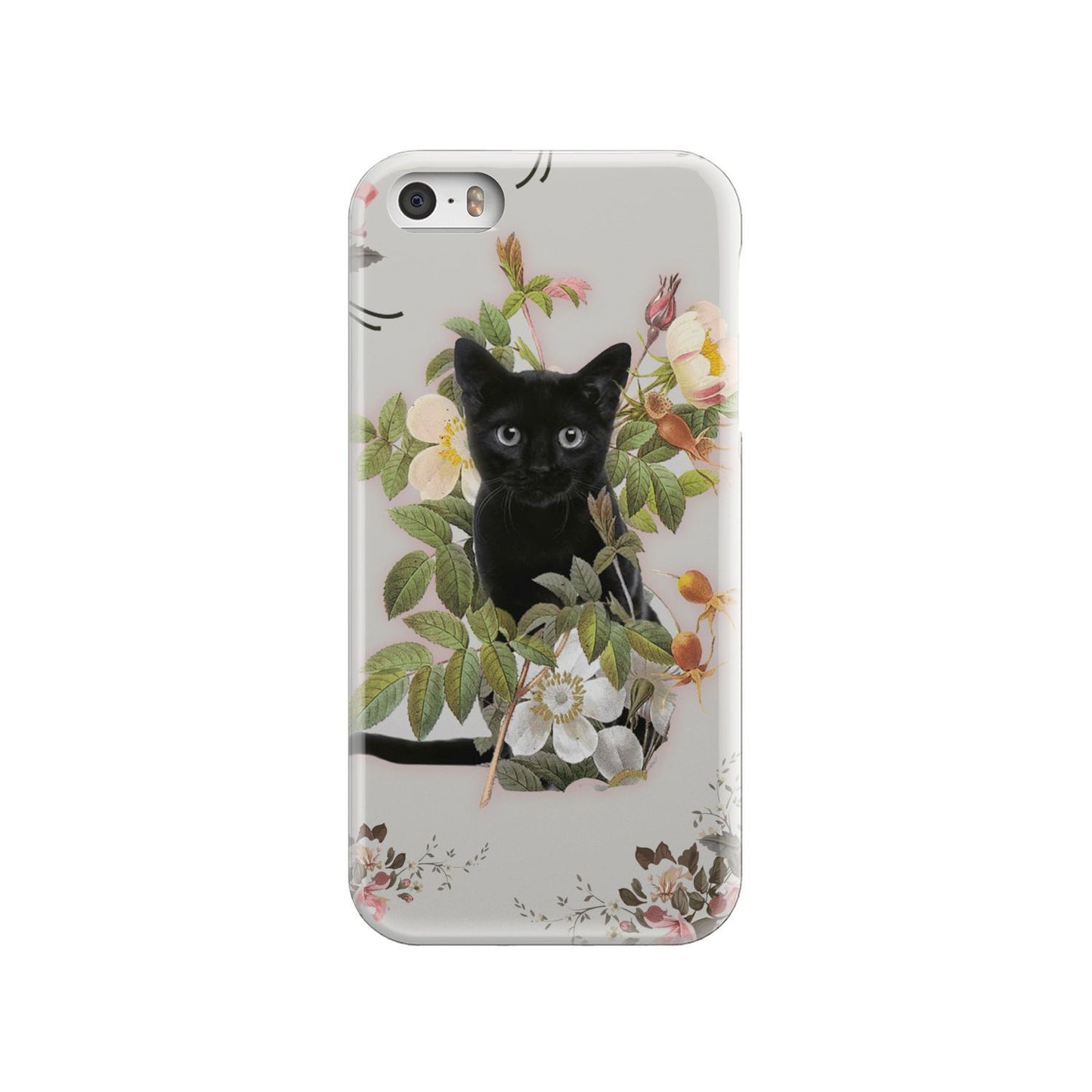 Black Cat And Flowers Phone Case iPhone SE
