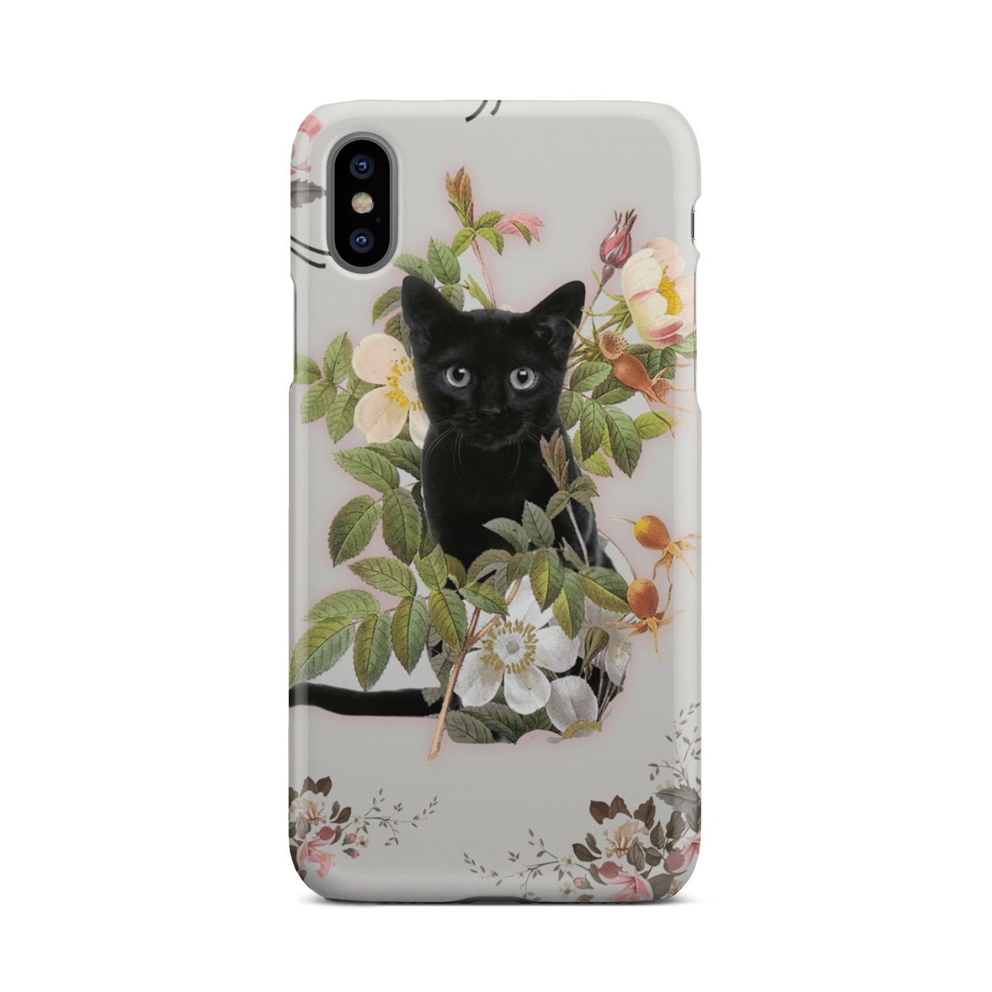 Black Cat And Flowers Phone Case iPhone Xs