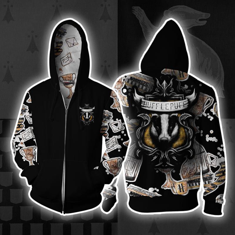 The Hufflepuff Badger Harry Potter New Collection Unisex 3D T-shirt Zip Hoodie S