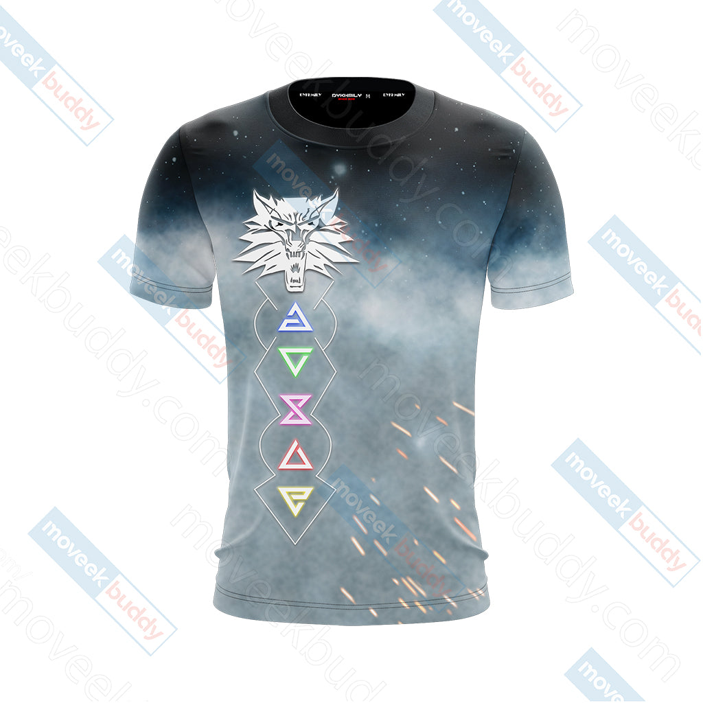 The Witcher 3 Wild Hunt Wild White Wolf Symbol Unisex 3D T-shirt