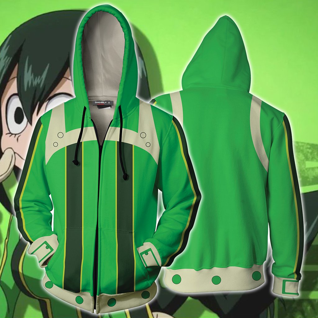 Boku No Hero Academia Tsuyu Asui Cosplay Zip Up Hoodie Jacket XS