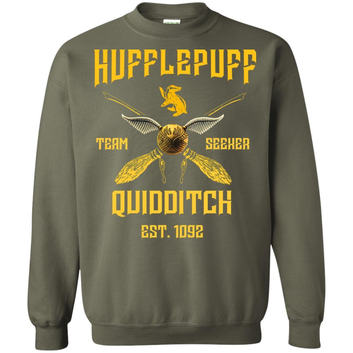 Hufflepuff Quidditch Team Seeker Est 1092 Harry Potter Shirt Military Green S