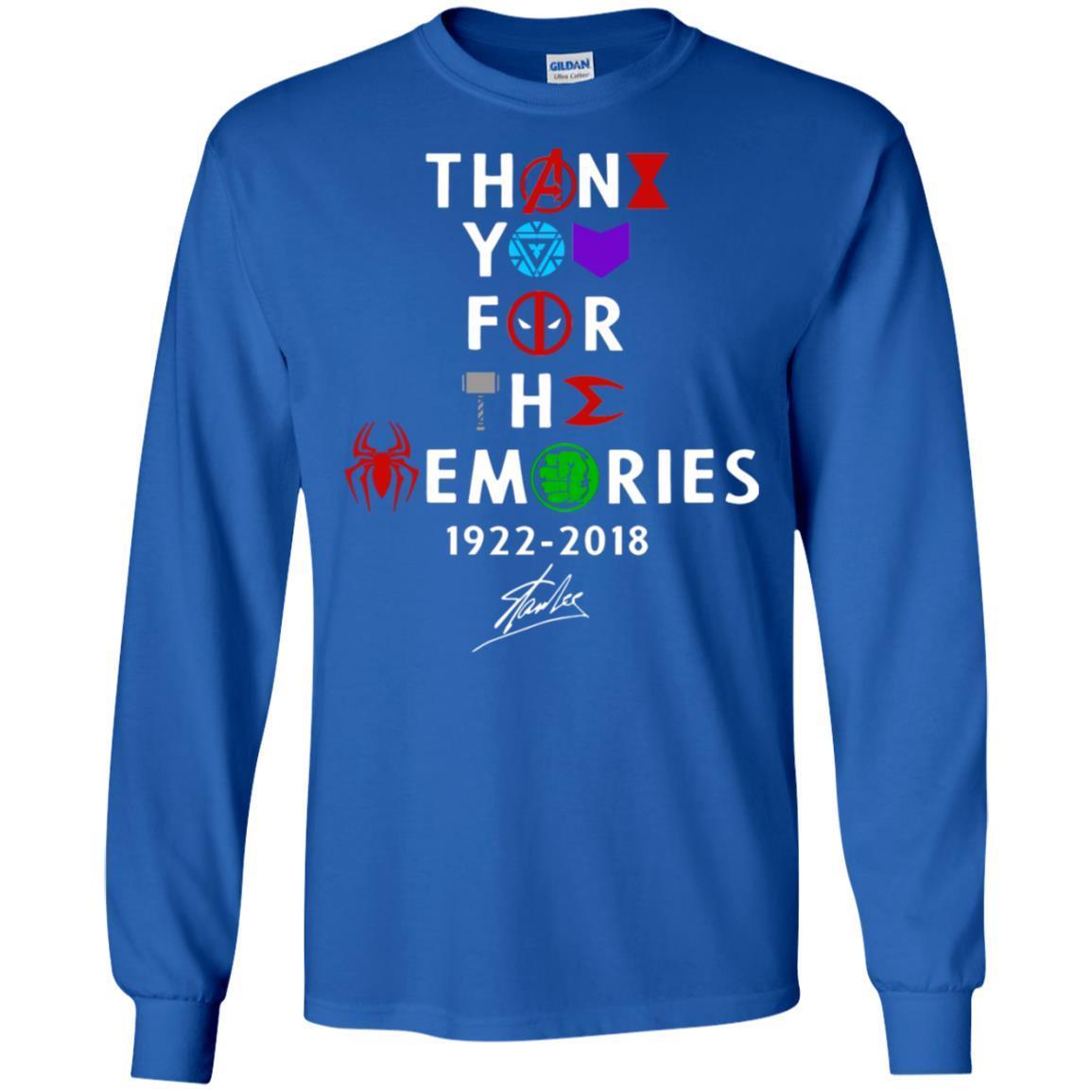 Thank You For The Memories Stan Lee Movie Hero Fan Shirt Royal S