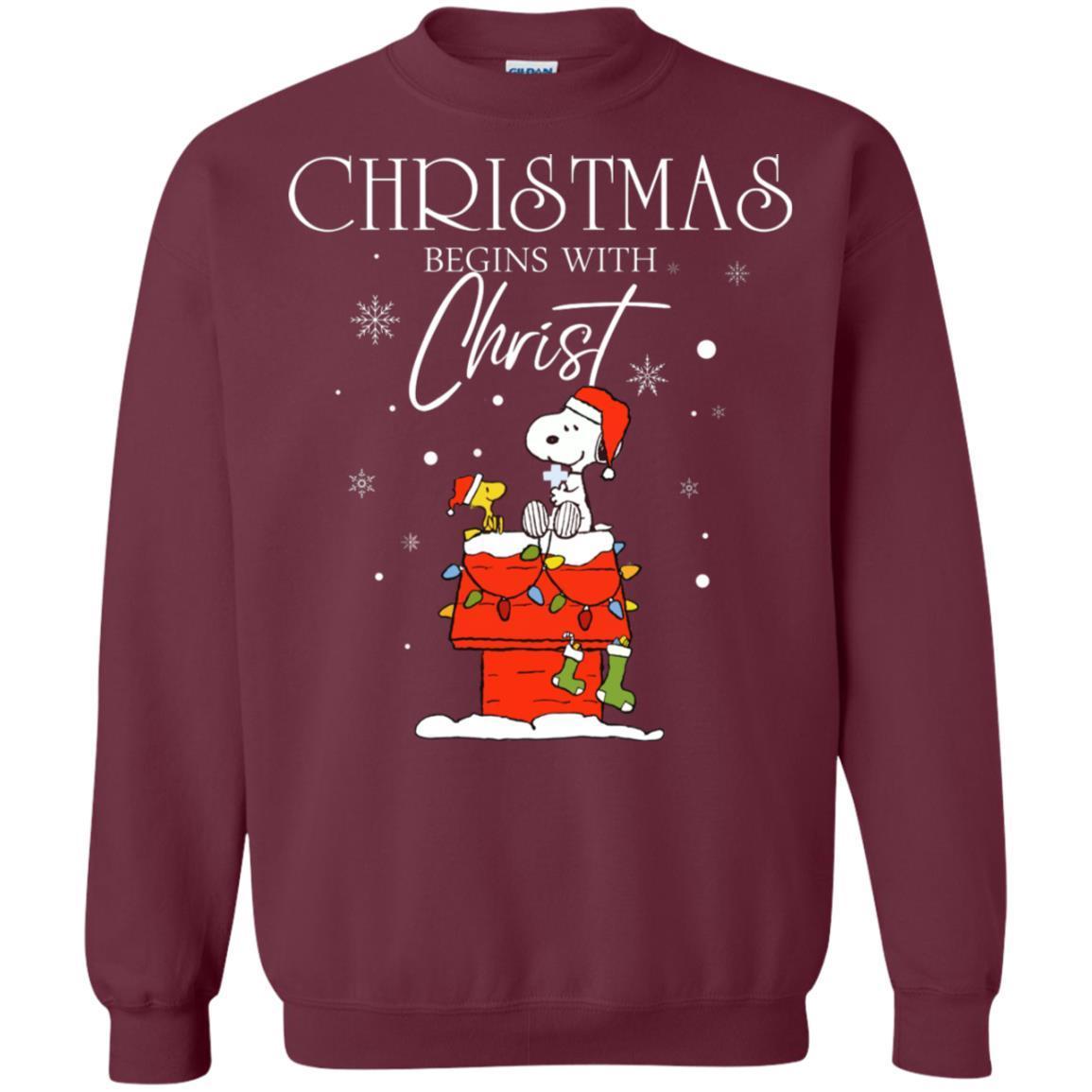Christmas Begins With Christ Shirt Maroon S