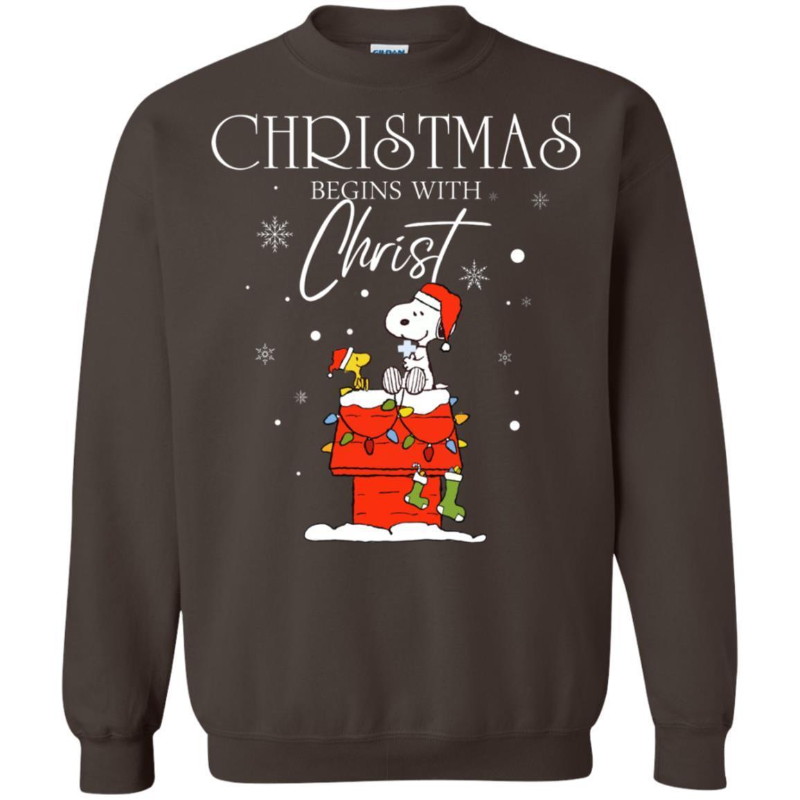Christmas Begins With Christ Shirt Dark Chocolate S