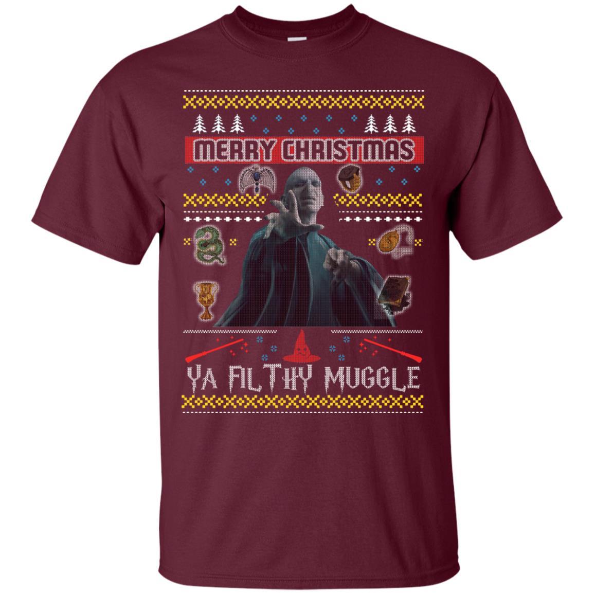 Merry Christmas Ya Filthy Muggle Harry Potter Fan T-shirt Maroon S