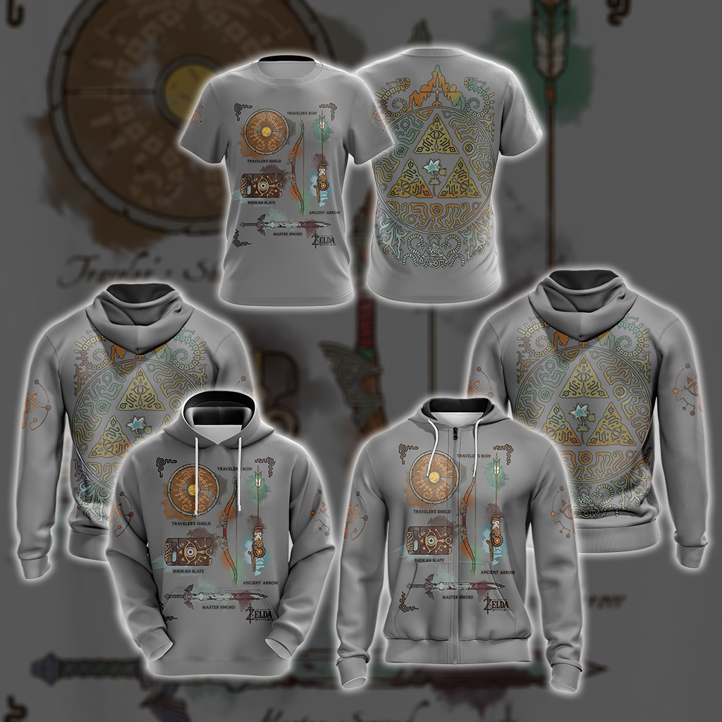 The Legend of Zelda Breath of The Wild Link Inventory Graphic All Over Print T-shirt Zip Hoodie Pullover Hoodie