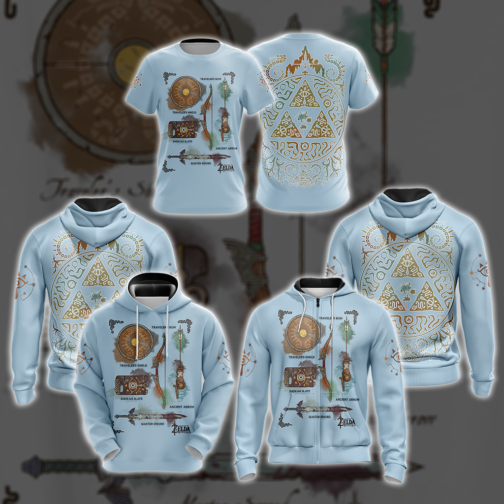 The Legend of Zelda Breath of The Wild Link Inventory Graphic All Over Print T-shirt Zip Hoodie Pullover Hoodie