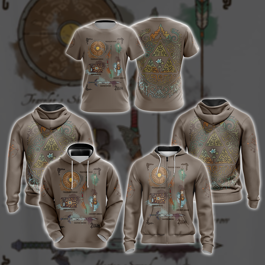 The Legend of Zelda Breath of The Wild Link Inventory Graphic All Over Print T-shirt Zip Hoodie Pullover Hoodie