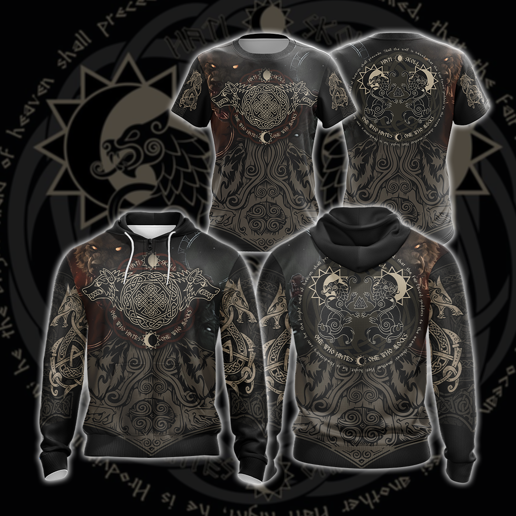 Vikings - The Sons Fenrir The Wolf Hati & Sköll - One Who Hates One Who Mocks Unisex 3D T-shirt Zip Hoodie Pullover Hoodie