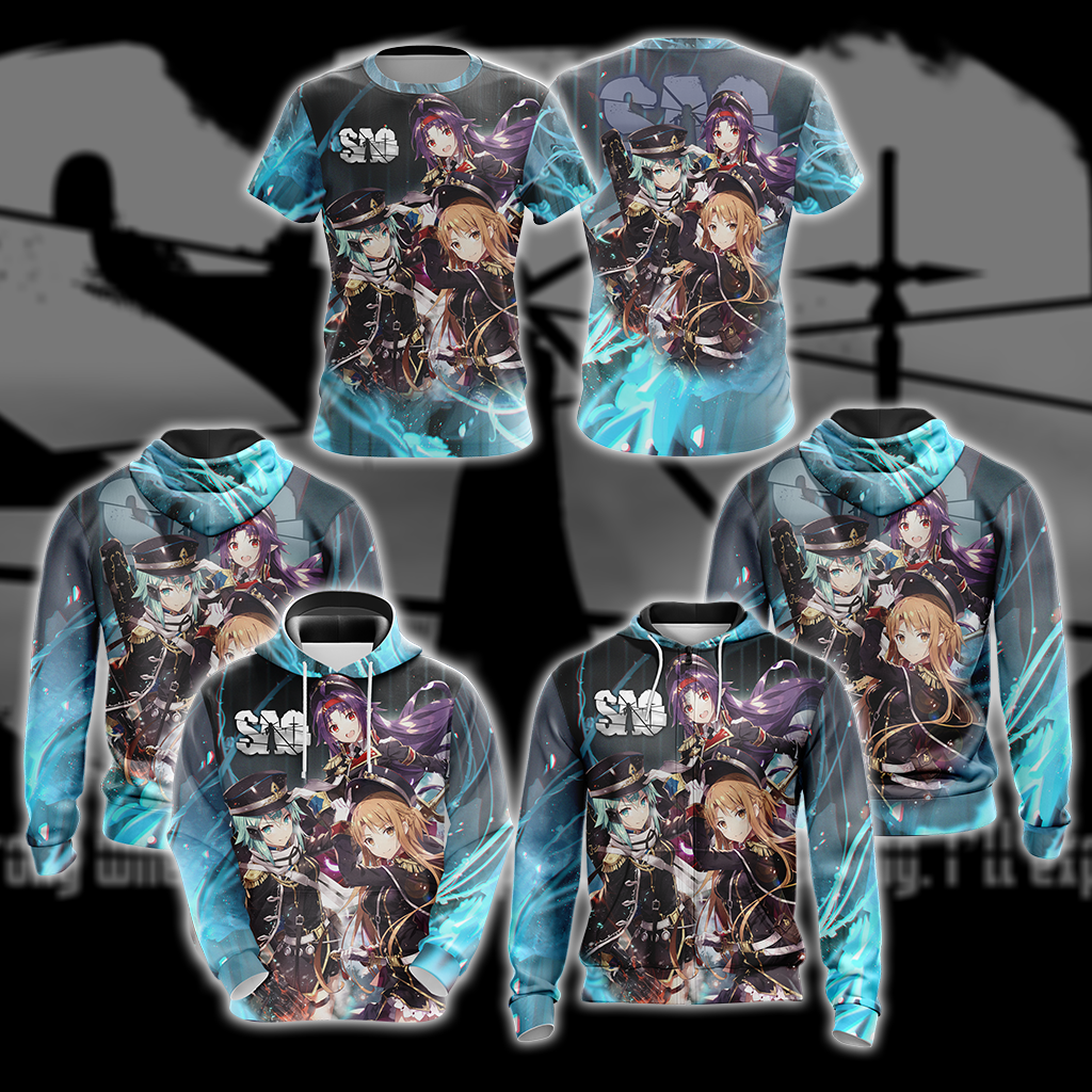 Asuna Sinon Yuuki Military Sword Art Online All Over Print T-shirt Zip Hoodie Pullover Hoodie
