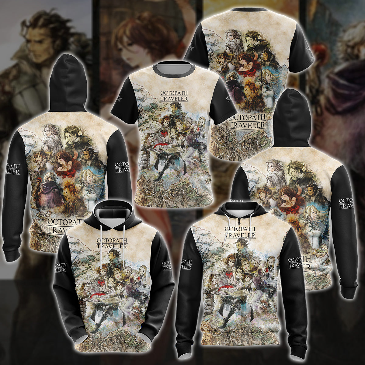 Octopath Traveler 2 Video Game 3D All Over Printed T-shirt Tank Top Zip Hoodie Pullover Hoodie Hawaiian Shirt Beach Shorts Jogger
