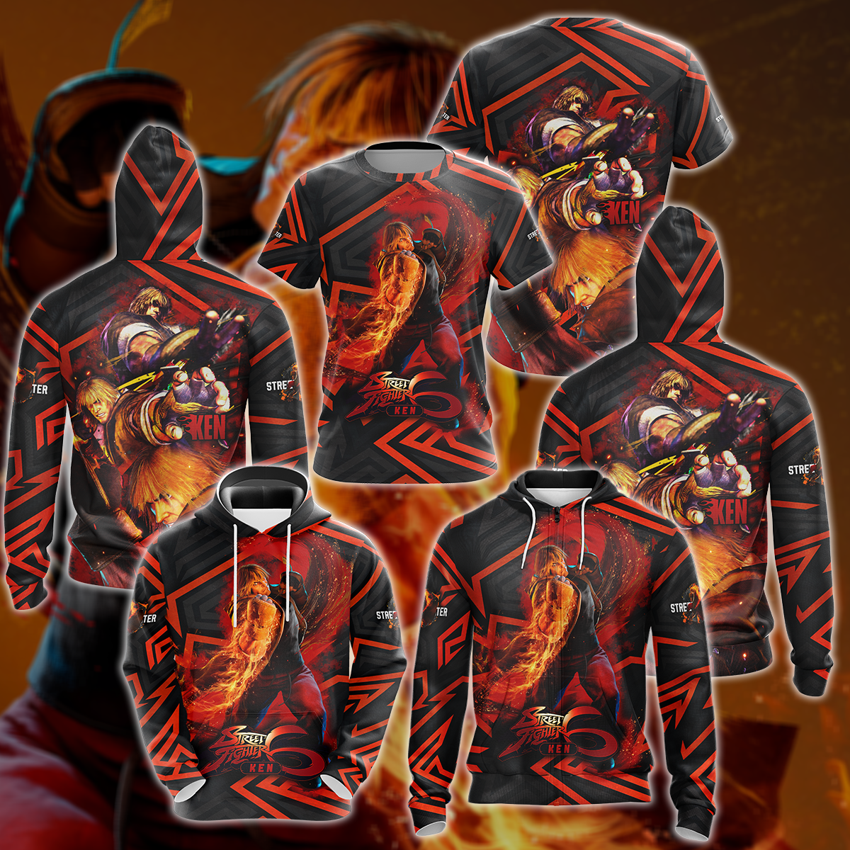 Street Fighter 6 Ken Video Game 3D All Over Printed T-shirt Tank Top Zip Hoodie Pullover Hoodie Hawaiian Shirt Beach Shorts Jogger