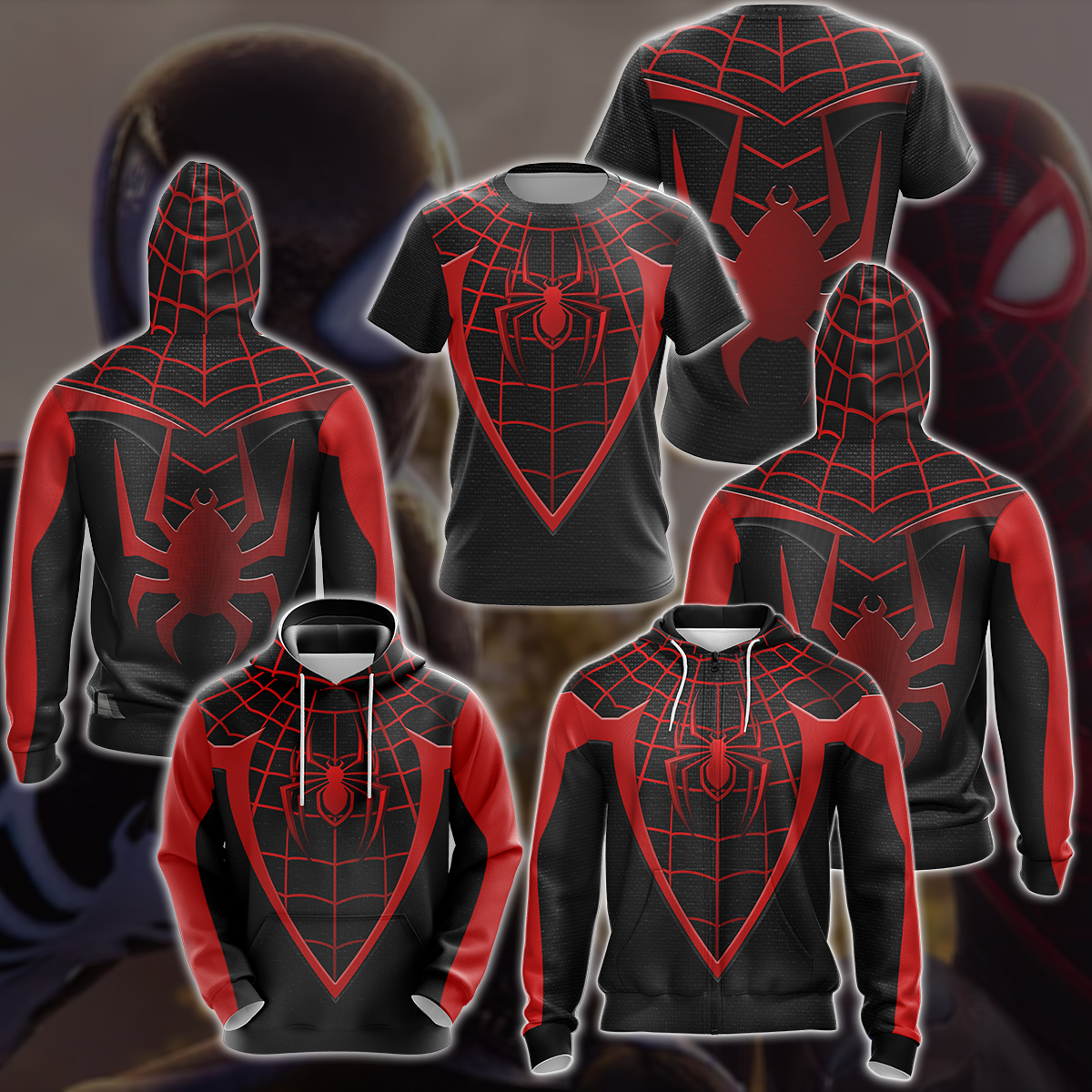 Spider-Man 2 Miles Morales Upgraded Suit Cosplay Video Game All Over Printed T-shirt Tank Top Zip Hoodie Pullover Hoodie Hawaiian Shirt Beach Shorts Joggers