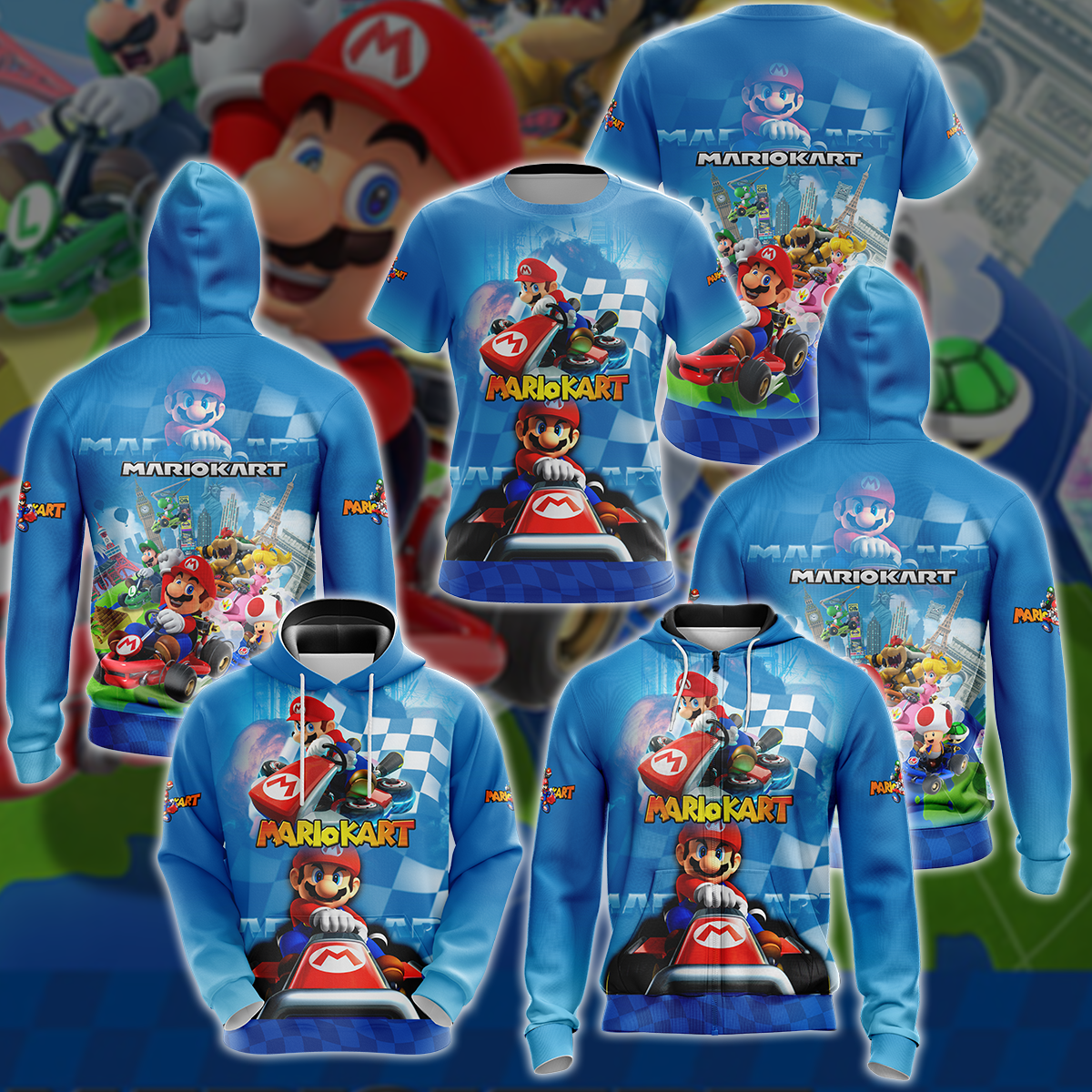 Mario Kart Video Game 3D All Over Printed T-shirt Tank Top Zip Hoodie Pullover Hoodie Hawaiian Shirt Beach Shorts Jogger