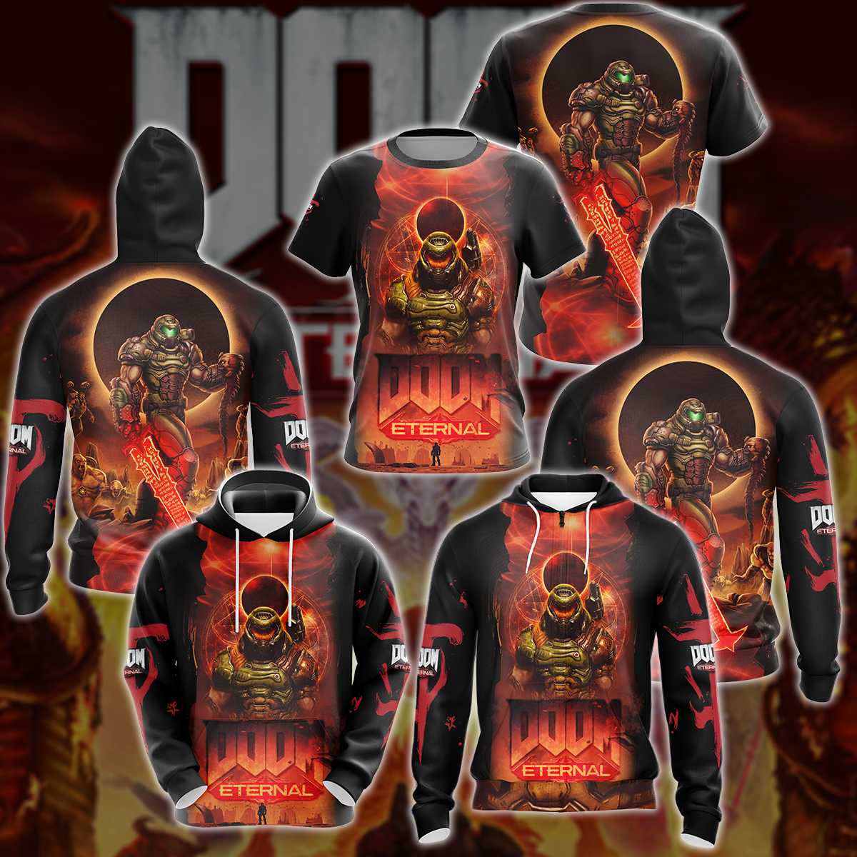 Doom Eternal Video Game All-Over T-shirt Hoodie Tank Top Hawaiian Shirt Beach Shorts Joggers