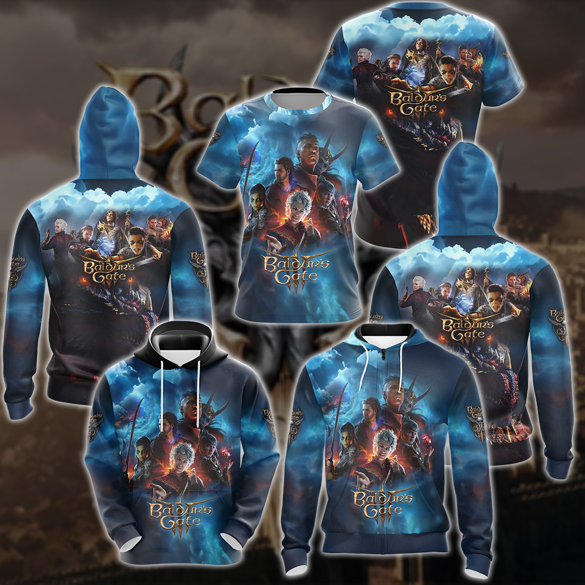Baldur's Gate 3 Video Game All-Over T-shirt Hoodie Tank Top Hawaiian Shirt Beach Shorts Joggers
