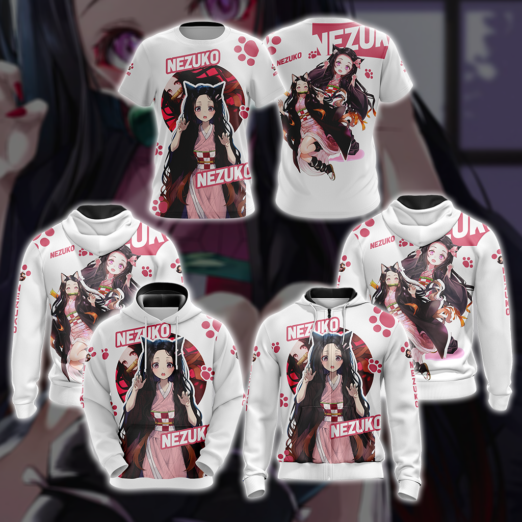 Nezuko Demon Slayer All Over Print T-shirt Zip Hoodie Pullover Hoodie