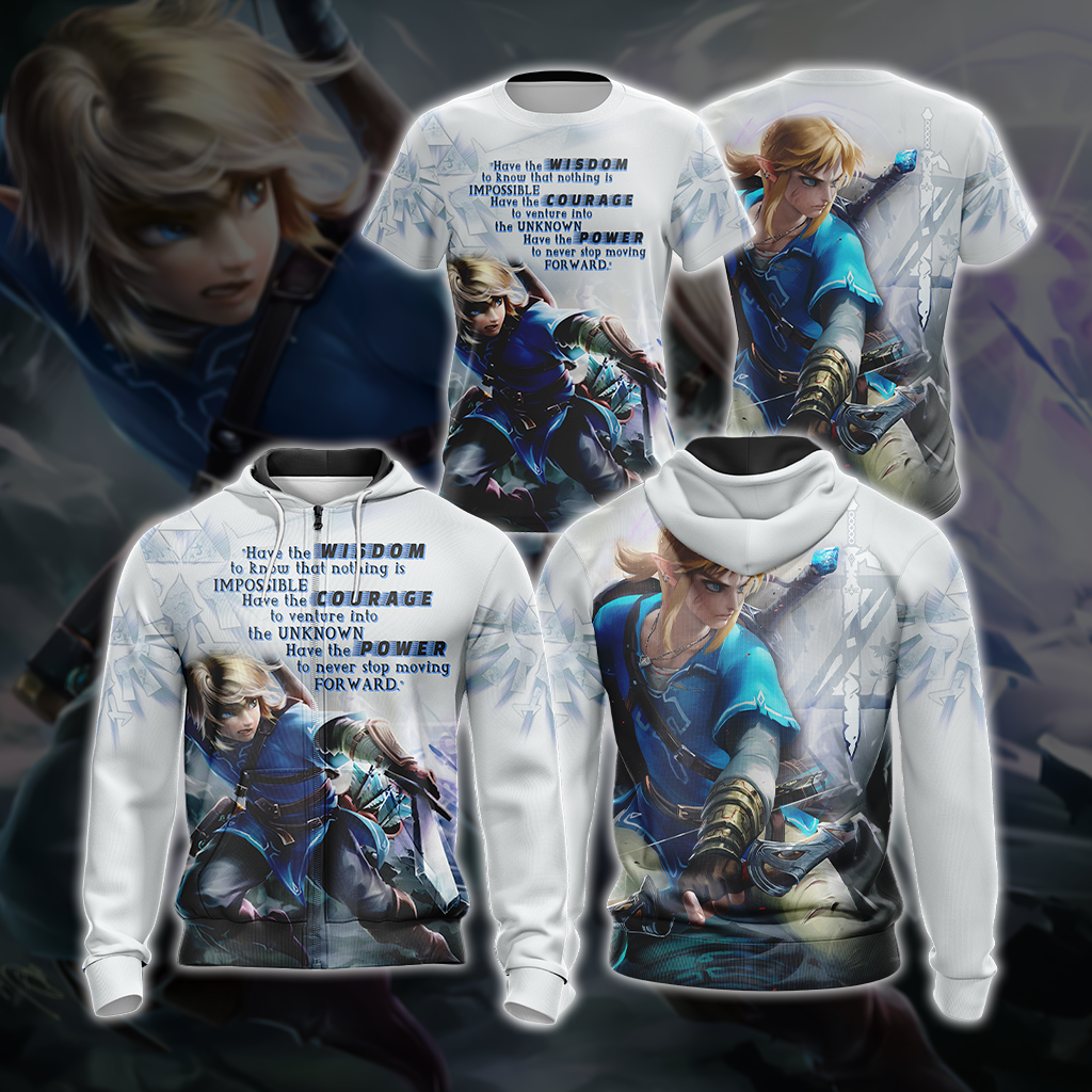 The Legend Of Zelda Link WISDOM COURAGE POWER T-shirt Zip Hoodie Pullover Hoodie