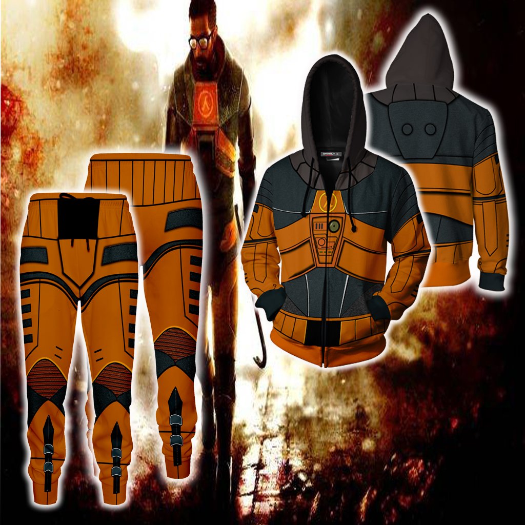 Half-Life Gordon Freeman Cosplay Zip Up Hoodie Jacket Joggers
