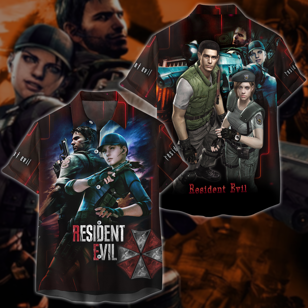 Resident Evil: Jill Valentine & Chris Redfield Video Game 3D All Over Printed T-shirt Tank Top Zip Hoodie Pullover Hoodie Hawaiian Shirt Beach Shorts Jogger Hawaiian Shirt S
