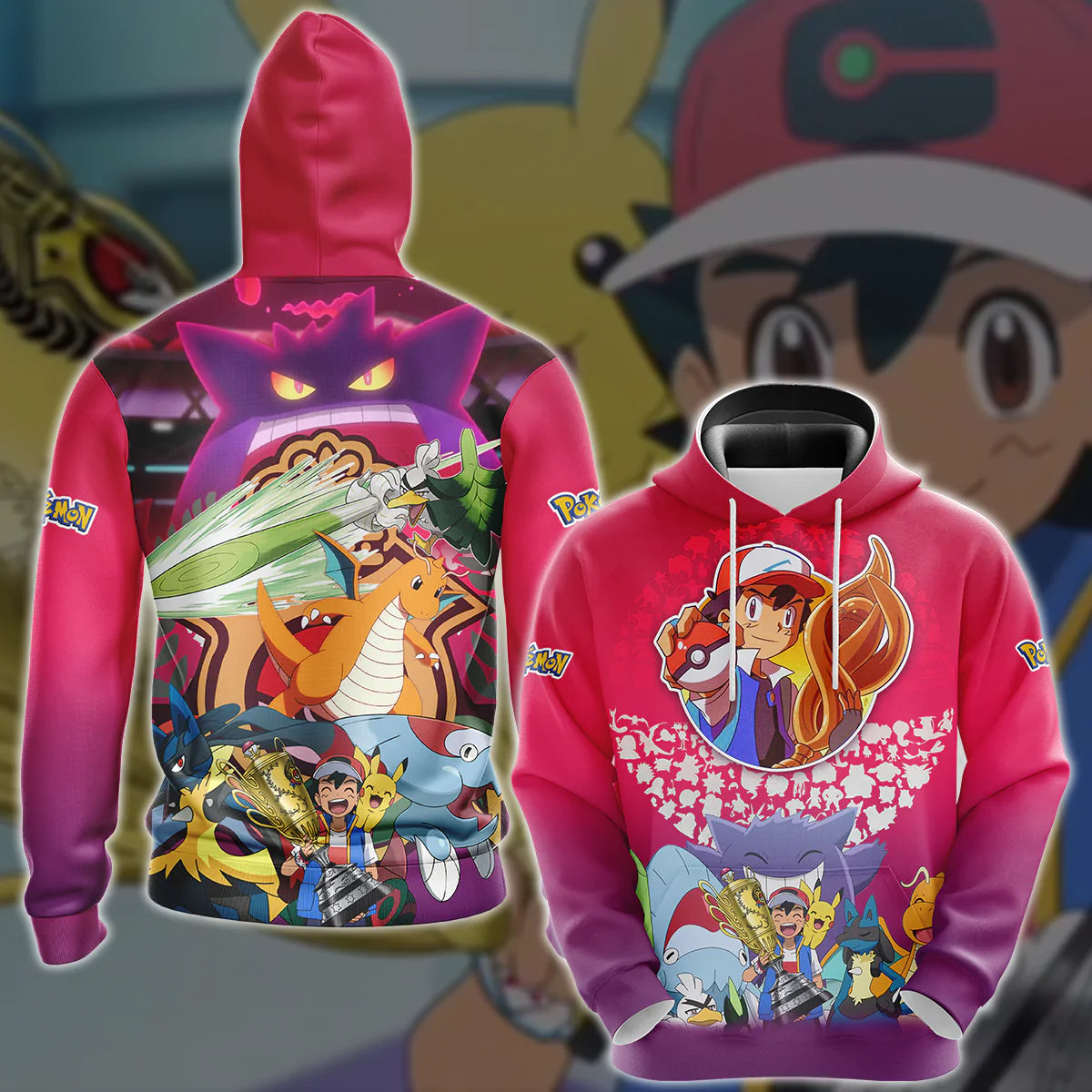 Pokemon Ash Ketchum Champion Anime Manga 3D All Over Printed T-shirt Tank Top Zip Hoodie Pullover Hoodie Hawaiian Shirt Beach Shorts Jogger Hoodie S