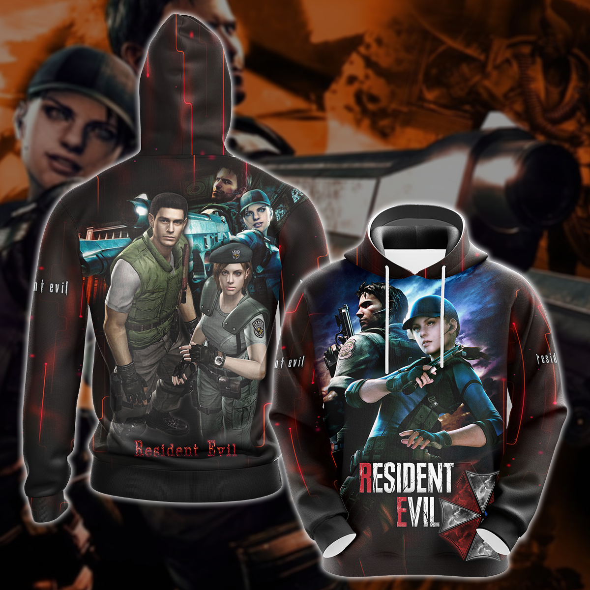Resident Evil: Jill Valentine & Chris Redfield Video Game 3D All Over Printed T-shirt Tank Top Zip Hoodie Pullover Hoodie Hawaiian Shirt Beach Shorts Jogger Hoodie S