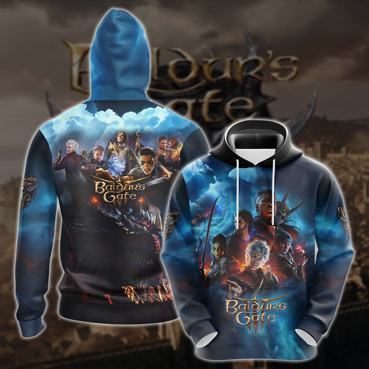 Baldur's Gate 3 Video Game All-Over T-shirt Hoodie Tank Top Hawaiian Shirt Beach Shorts Joggers Hoodie S